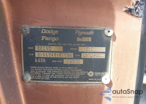 1974 Dodge D100 z USA, uszkodzony, nr VIN 0000D14AE4S141859